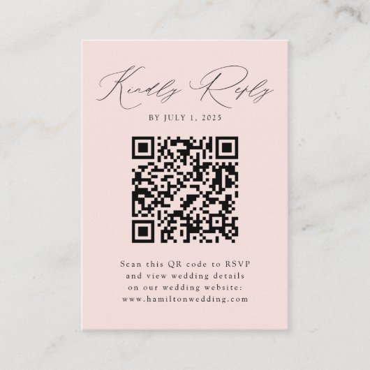 Moderne legance Blush QR Code RSVP Informatiekaartje (Voorkant)