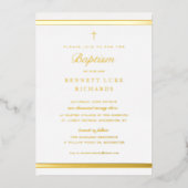 Moderne legance boys Baptisme Gold Folie Uitnodiging (Voorkant)