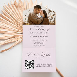 Moderne legant Script Lavender Photo Wedding All In One Uitnodiging