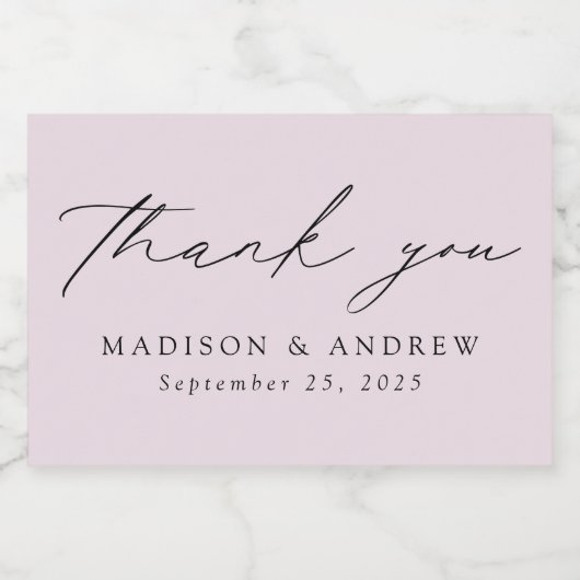 Moderne legant Script Lavender Weddenschap Bedankt Sparkling Wijnetiket (Enkel label)