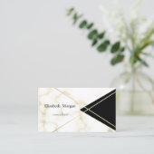 Moderne legante geometrische marmer, zwarte gouden visitekaartje (Staand voorkant)