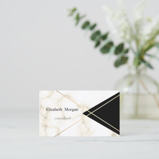 Moderne legante geometrische marmer, zwarte gouden visitekaartje (Staand voorkant)