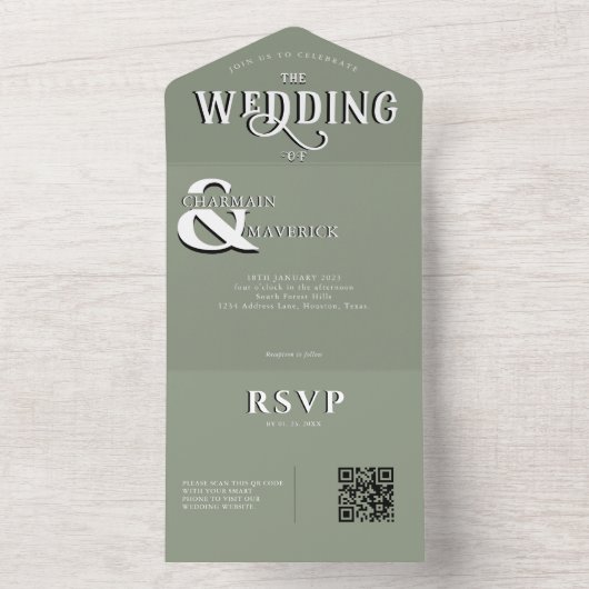 Moderne legante grove QR-code bruiloft All In One Uitnodiging (Binnen)