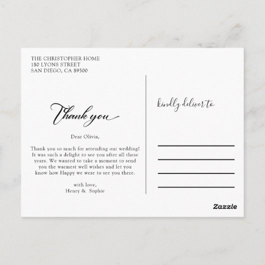 Moderne legante kalligrafie Foto bruiloft Bedankt Briefkaart (Achterkant)