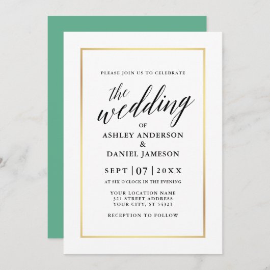 Moderne legante kalligrafie Neo Mint Gold Kaart (Voorkant / Achterkant)