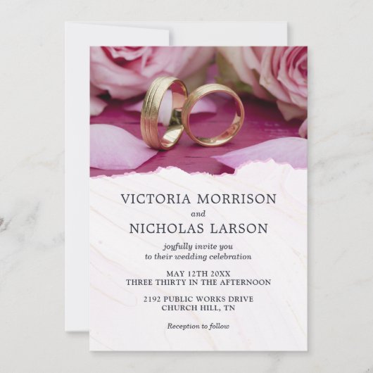 Moderne legante ringen met Rozen Paarse bruiloft Kaart (Voorkant)