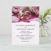 Moderne legante ringen met Rozen Paarse bruiloft Kaart (Staand voorkant)