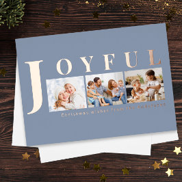 Moderne Leiste Blau Vrolijke Multi Foto Kerst Folie Feestdagenkaart