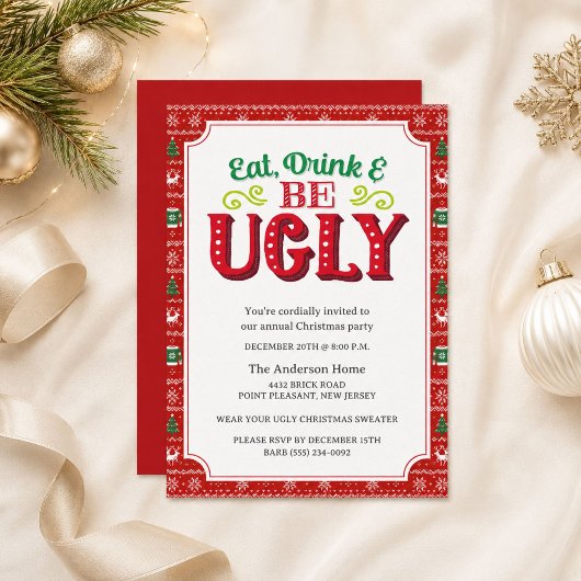 Moderne lelijke kersttrui feest uitnodiging