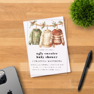 Moderne lelijke wintertrui Baby shower Acryl Uitnodigingen