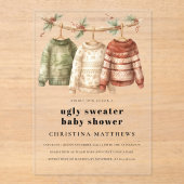 Moderne lelijke wintertrui Baby shower Acryl Uitnodigingen (Voorkant)