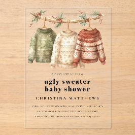 Moderne lelijke wintertrui Baby shower Acryl Uitnodigingen