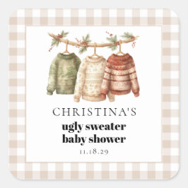 Moderne lelijke wintertrui Baby shower Vierkante Sticker