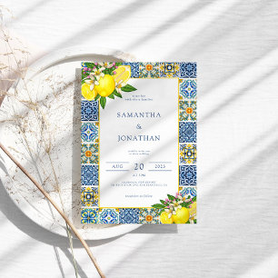 Moderne Lemon Blue & Yellow Mediterranean Wedding Kaart