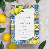 Moderne Lemon Blue & Yellow Mediterranean Wedding Kaart