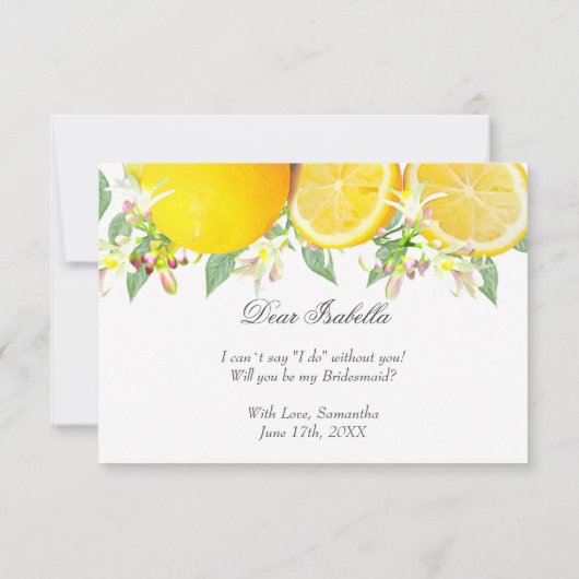 Moderne Lemon Boho Zomer Bruidsmeisje Uitnodiging (Achterkant)