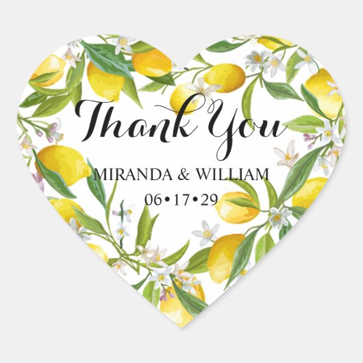 Moderne Lemon Boho Zomer Bruiloft Hartelijk dank Hart Sticker (Voorkant)