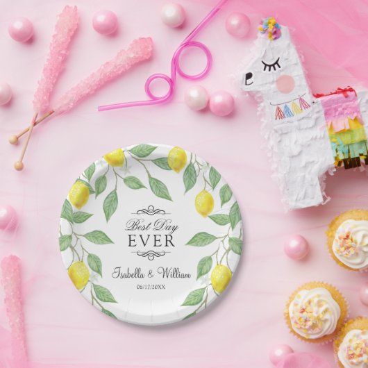 Moderne Lemon Boho Zomer Bruiloft Papieren Bordje (Feest)