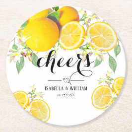 Moderne Lemon Boho Zomer Bruiloft Ronde Kartonnen Onderzetter