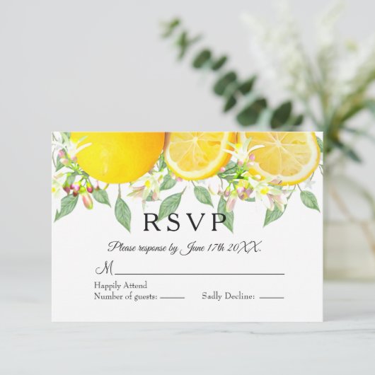 Moderne Lemon Boho Zomer Bruiloft RSVP (Staand voorkant)