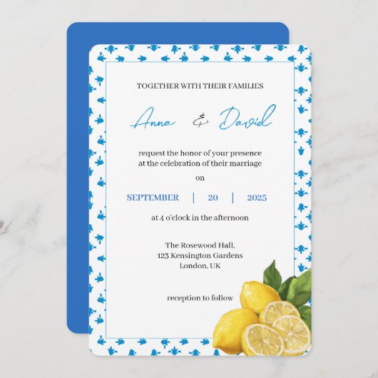 Moderne Lemon bruiloft uitnodiging | Minimale citr (Voorkant / Achterkant)