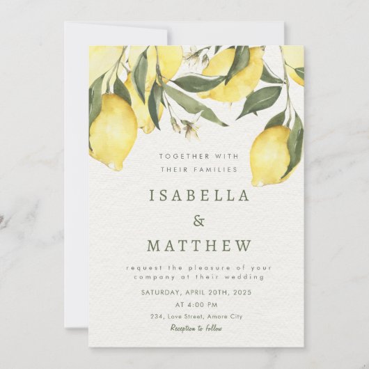 Moderne Lemon Elegant Mediterraan Huwelijk Kaart (Voorkant)