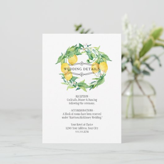 Moderne Lemon Floral Citrus Foliage Weddenschap Kaart (Staand voorkant)
