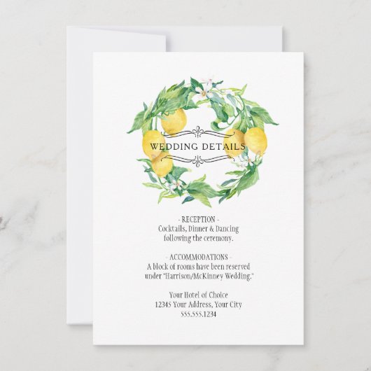 Moderne Lemon Floral Citrus Foliage Weddenschap Kaart (Voorkant)
