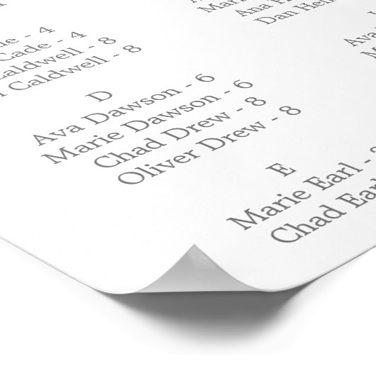 Moderne Lemon Garden Alfabetical Seating Chart Poster (Hoek)