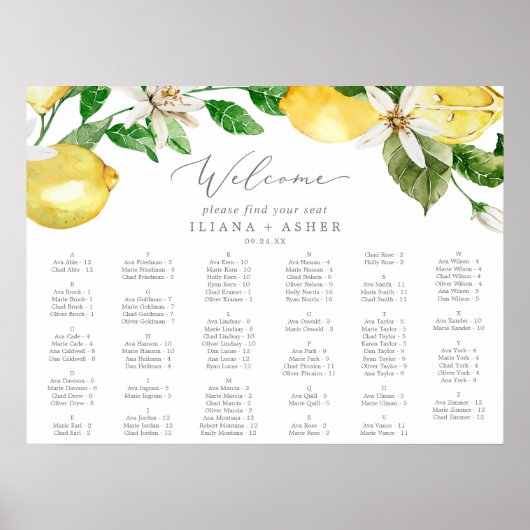 Moderne Lemon Garden Alfabetical Seating Chart Poster (Voorkant)