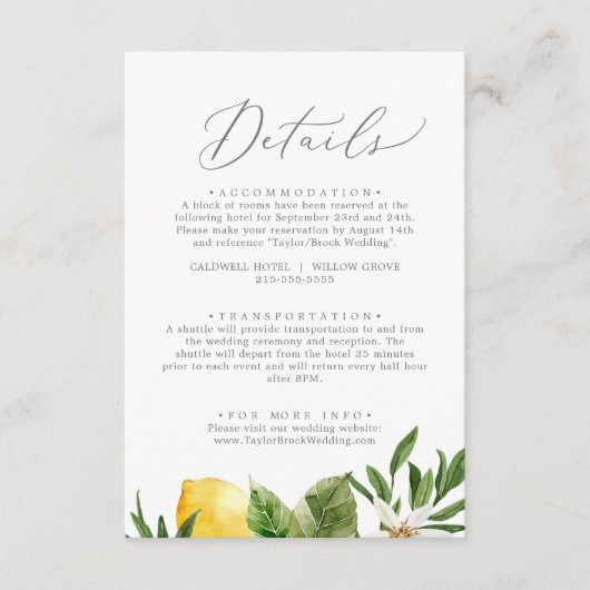 Moderne Lemon Garden - Kaart met details (Voorkant)