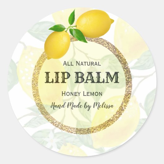 Moderne Lemon Lip Balm Product Label Round Sticker (Voorkant)
