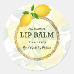Moderne Lemon Lip Balm Product Label Round Sticker