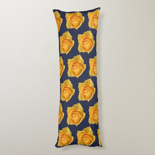 Moderne Lemon Yellow Roses & Navy Initiaal Letter Lichaamskussen (Achterkant (Verticaal))