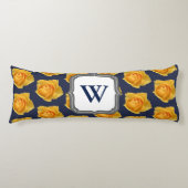 Moderne Lemon Yellow Roses & Navy Initiaal Letter Lichaamskussen (Voorkant)