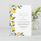Moderne Lemons en Leaves Calligraphy Wedding Kaart (Staand voorkant)
