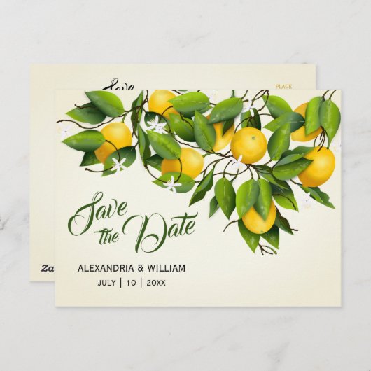 Moderne  Lemonvruchten | Weddenschap Opslaan datum Briefkaart (Voorkant / Achterkant)
