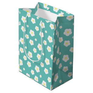Moderne lente aqua verlopende paarse flora patroon medium cadeauzakje