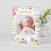 Moderne lente Bloemen Pasen Fotokaart Feestdagenkaart (Staand voorkant)