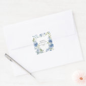 Moderne lente bloemenblauw wit Waterverf bruiloft Vierkante Sticker (Envelop)
