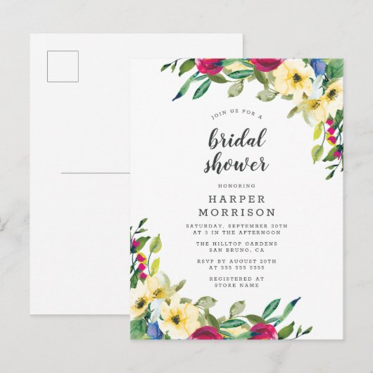 Moderne lente bloemenbruids douche uitnodiging (Voorkant / Achterkant)