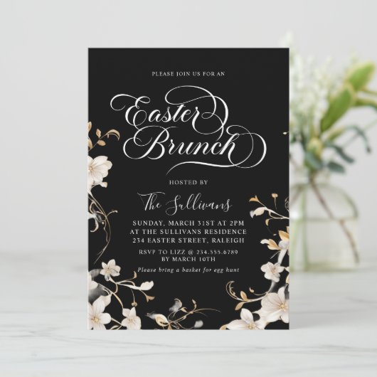 Moderne lente bloemenpaas brunch kaart (Staand voorkant)