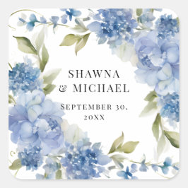 Moderne Lente Bloemige Blauwe Witte Watercolor Tro Vierkante Sticker