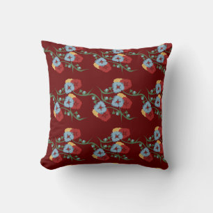 Moderne Lente Bloemige Groene Bloemen Burgundy Kussen