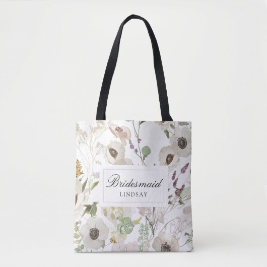 Moderne lente bruidsmeisje gepersonaliseerde naam tote bag (Voorkant)