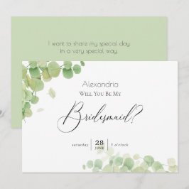 Moderne Lente Eucalyptus Word Mijn Bruidsmeisje Kaart
