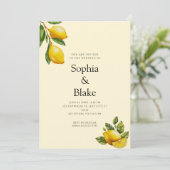 Moderne lente-gegoten lemon Citrus Yellow Wedding Kaart (Staand voorkant)