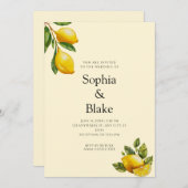 Moderne lente-gegoten lemon Citrus Yellow Wedding Kaart (Voorkant / Achterkant)