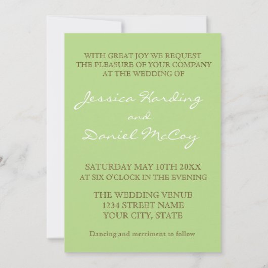 Moderne lente groen & chocolade bruin bruiloft kaart (Achterkant)