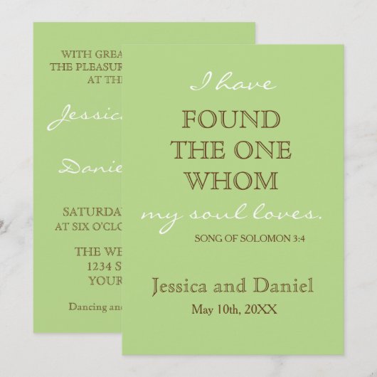 Moderne lente groen & chocolade bruin bruiloft kaart (Voorkant / Achterkant)